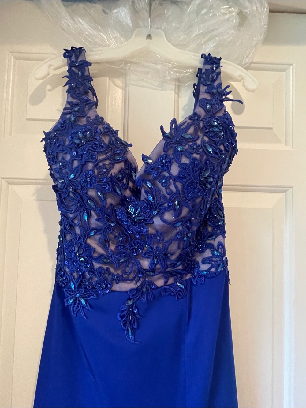 Royal Blue Beaded Appliqué Evening Gown